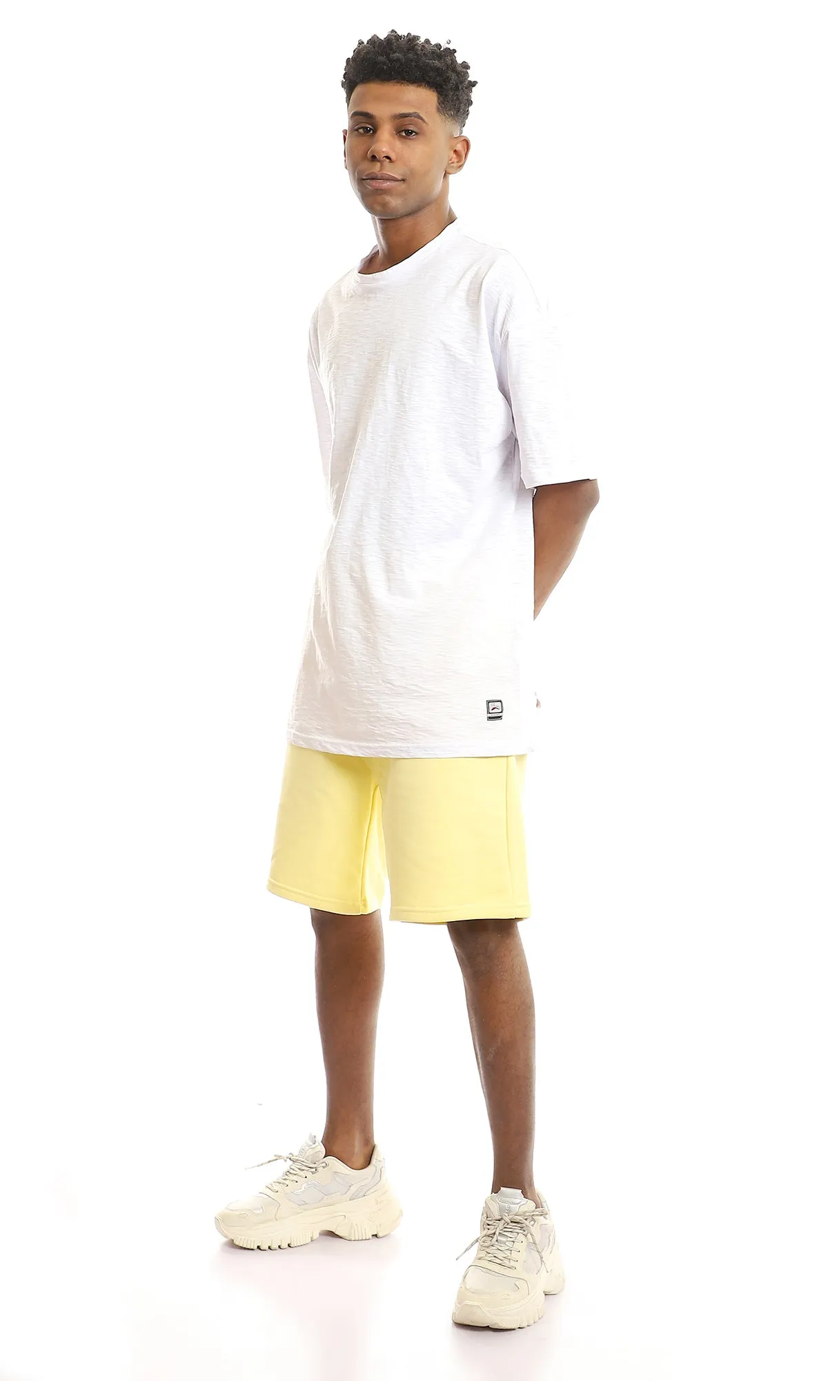 97902 Light Yellow Pull-On Casual Cotton Summer Shorts
