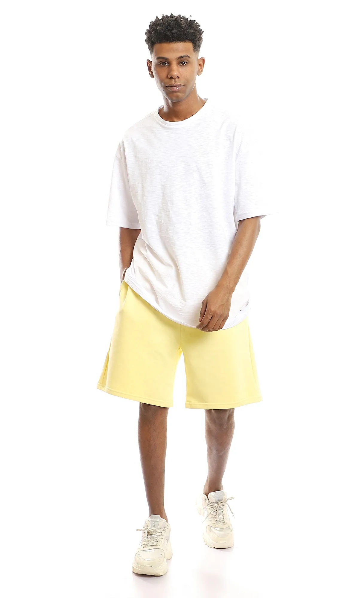 97902 Light Yellow Pull-On Casual Cotton Summer Shorts