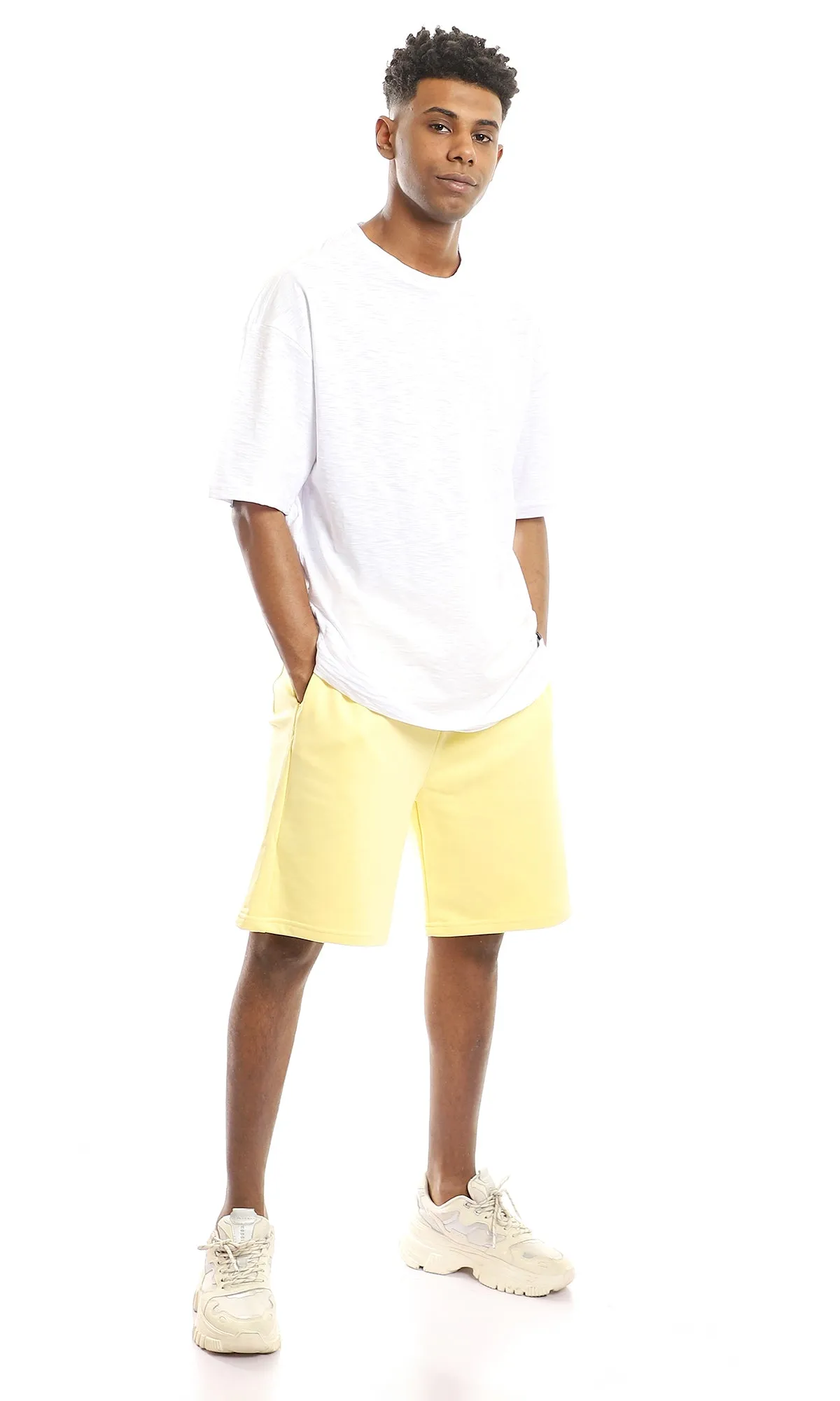 97902 Light Yellow Pull-On Casual Cotton Summer Shorts