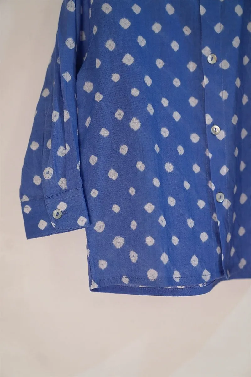 Barefoot Boy' Unisex Relaxed Fit Chinese Collar Bandhani Shirt In Blue