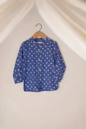 Barefoot Boy' Unisex Relaxed Fit Chinese Collar Bandhani Shirt In Blue