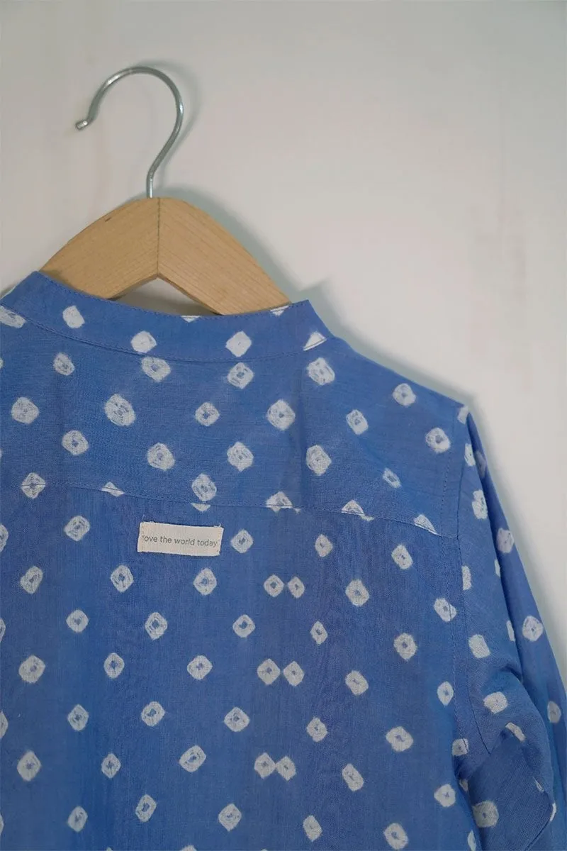 Barefoot Boy' Unisex Relaxed Fit Chinese Collar Bandhani Shirt In Blue