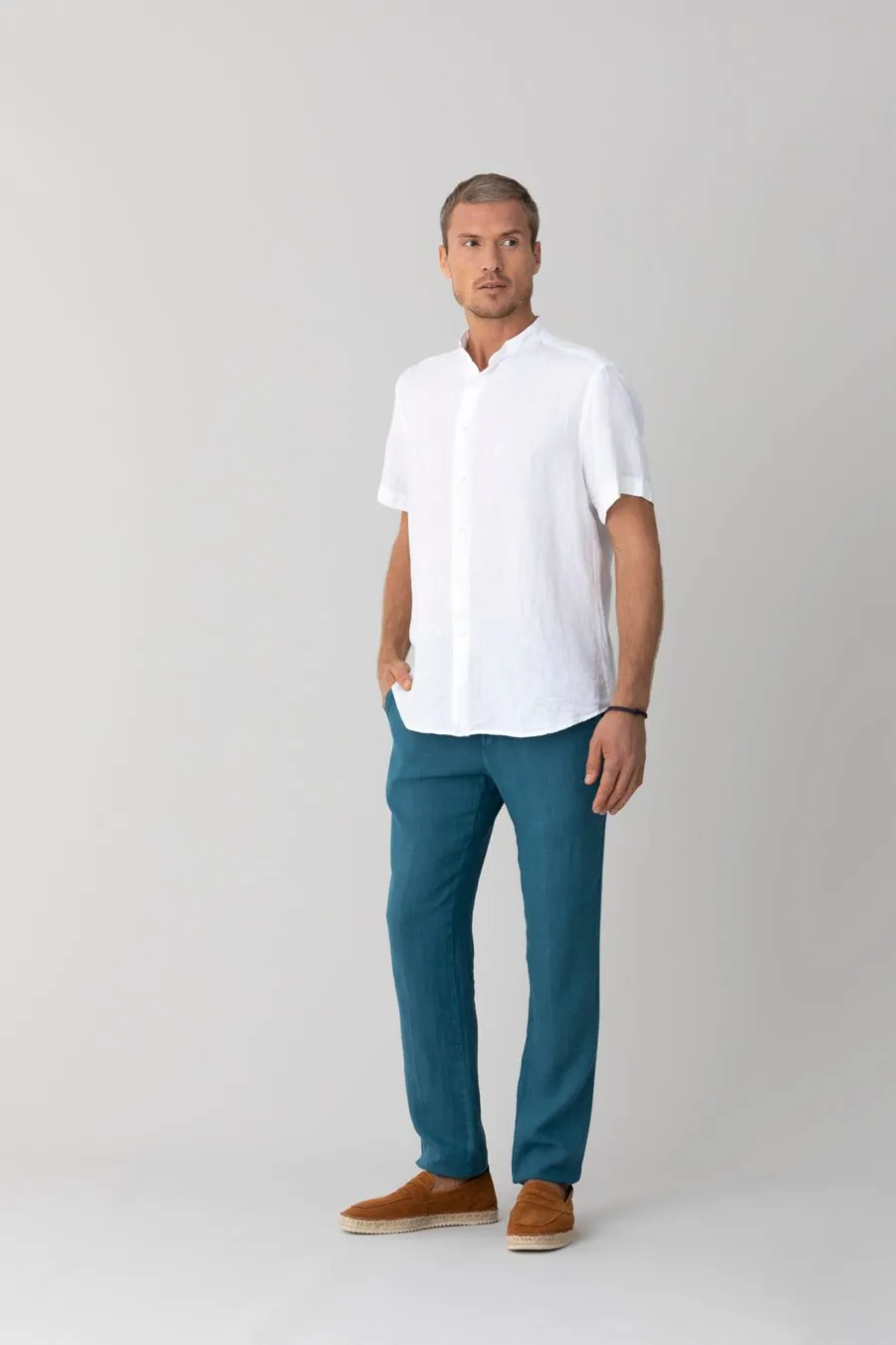 basic linen shirt mao white mc