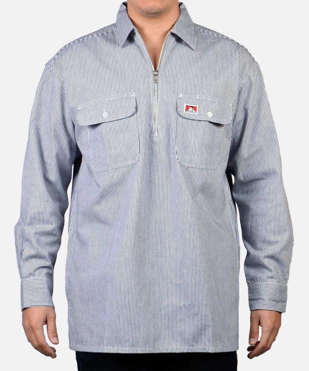 Ben Davis Long Sleeve Half-Zip Work Shirt - Hickory Stripe