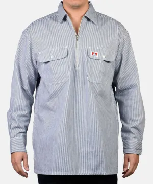 Ben Davis Long Sleeve Half-Zip Work Shirt - Hickory Stripe