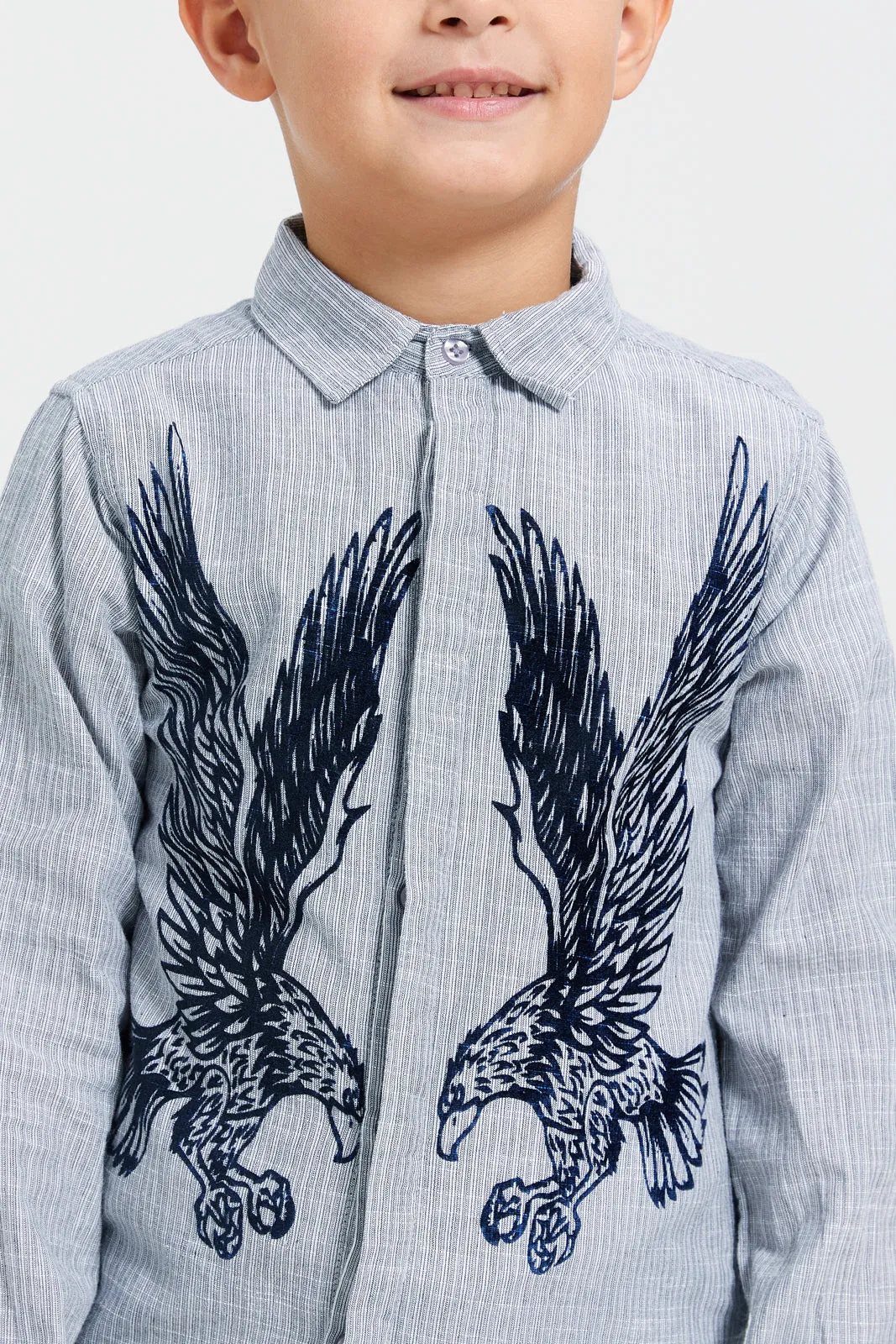 Boys Junior Grey Flock Tiger Print Long Sleeve Shirt