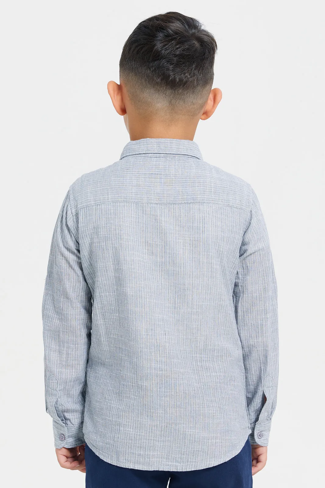 Boys Junior Grey Flock Tiger Print Long Sleeve Shirt