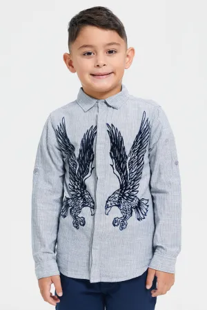 Boys Junior Grey Flock Tiger Print Long Sleeve Shirt