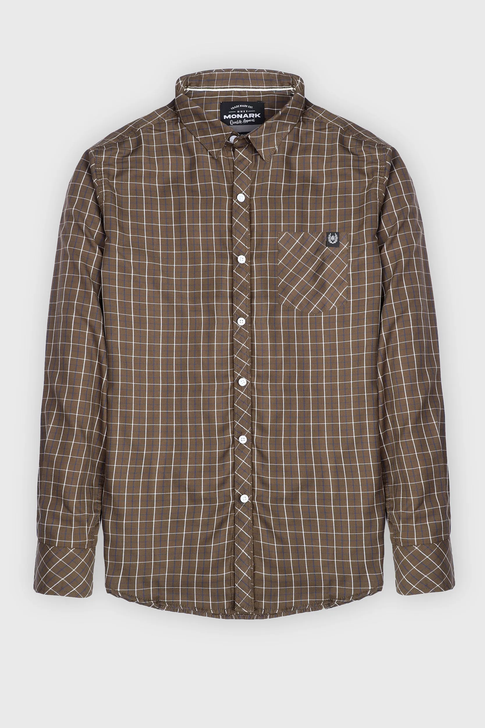 CHECKERED BROWN CASUAL SHIRT