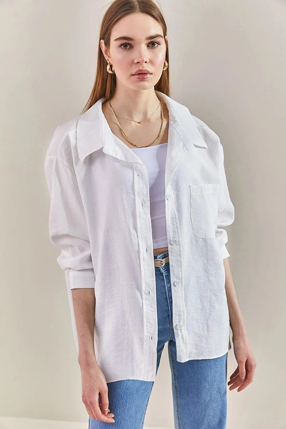 Classic Black Linen Long Sleeve Blouse