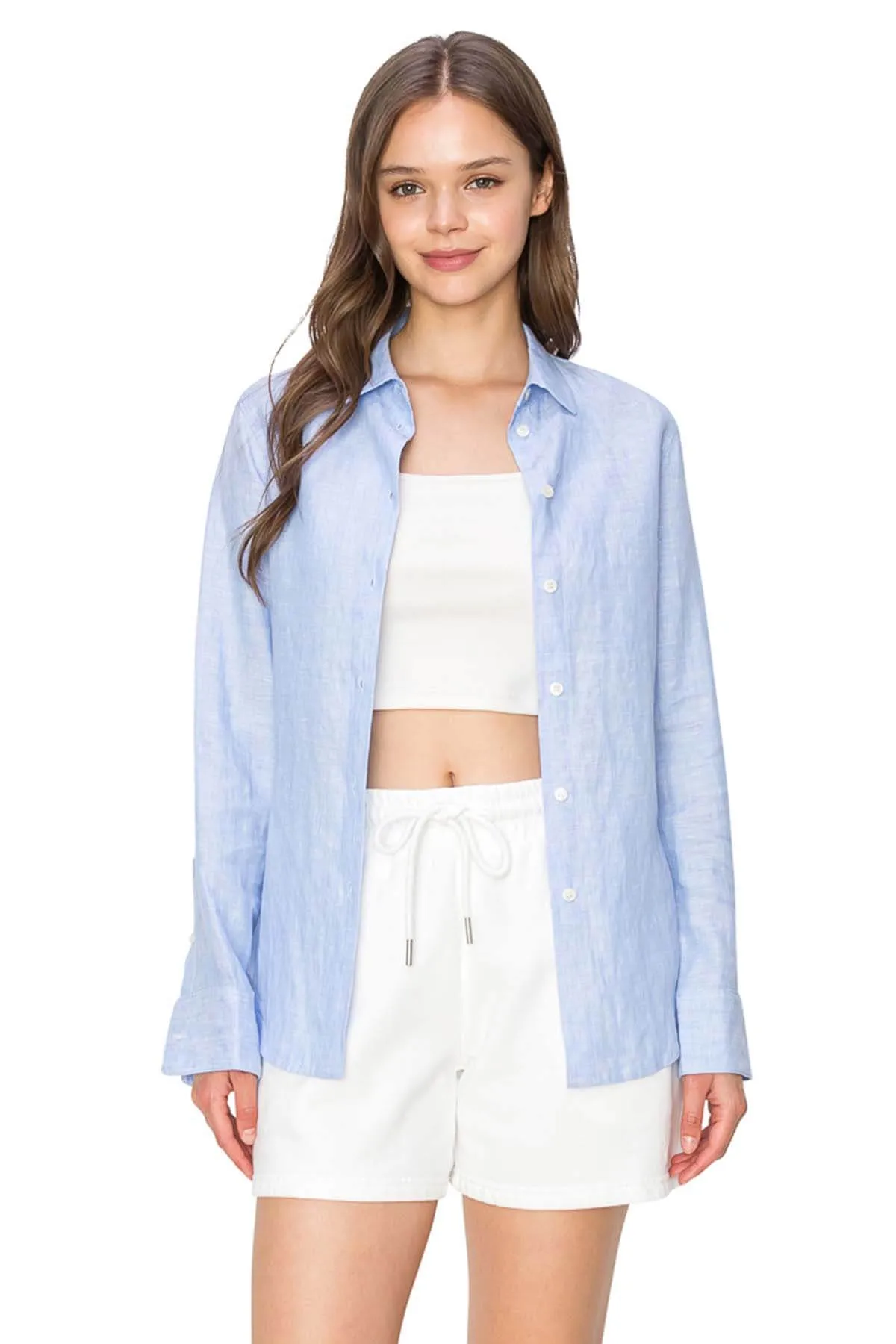 Classic Fit Linen Button-Down Shirts - Classic Blue
