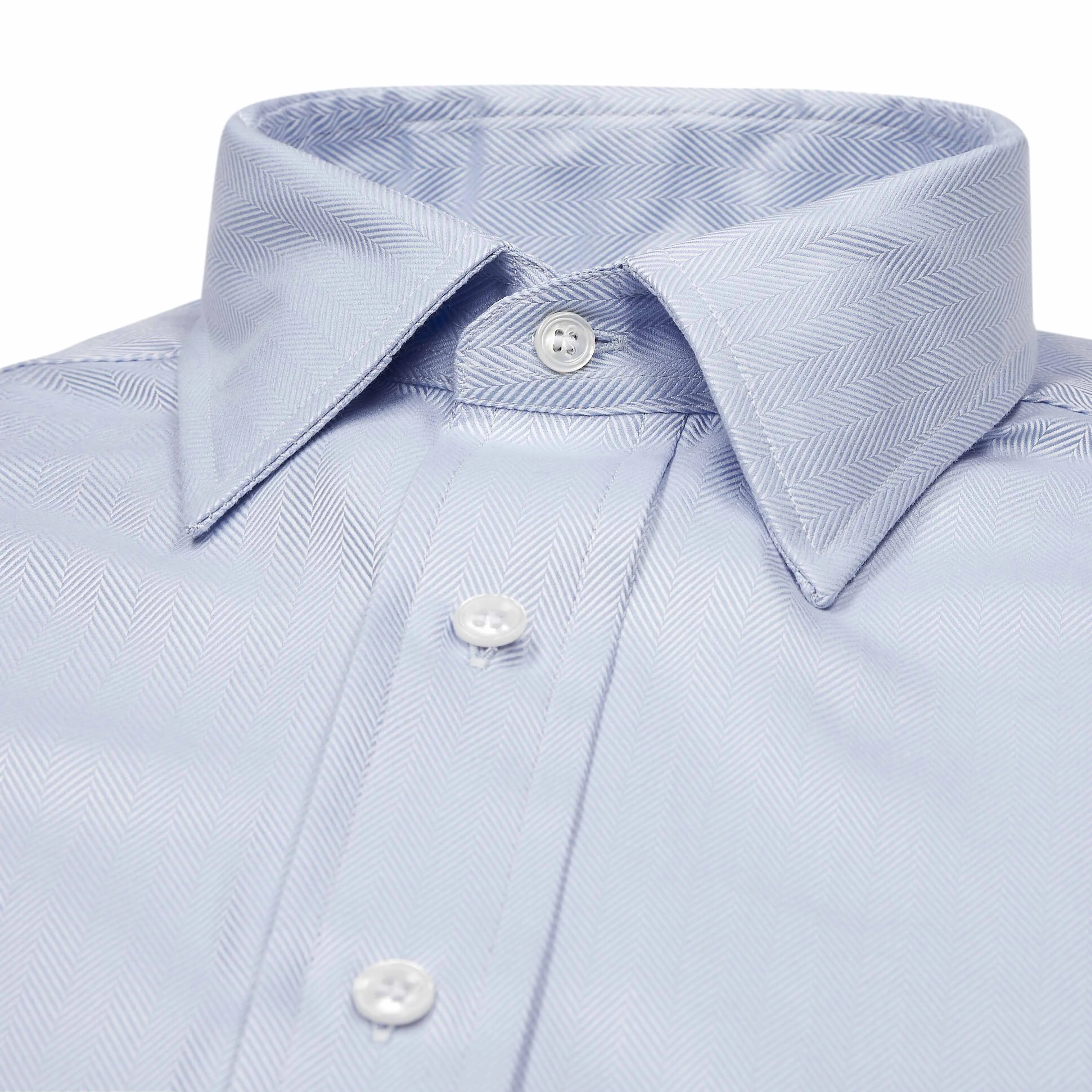 Classic Fit Wide Herringbone Double Cuff Shirt in Sky Blue