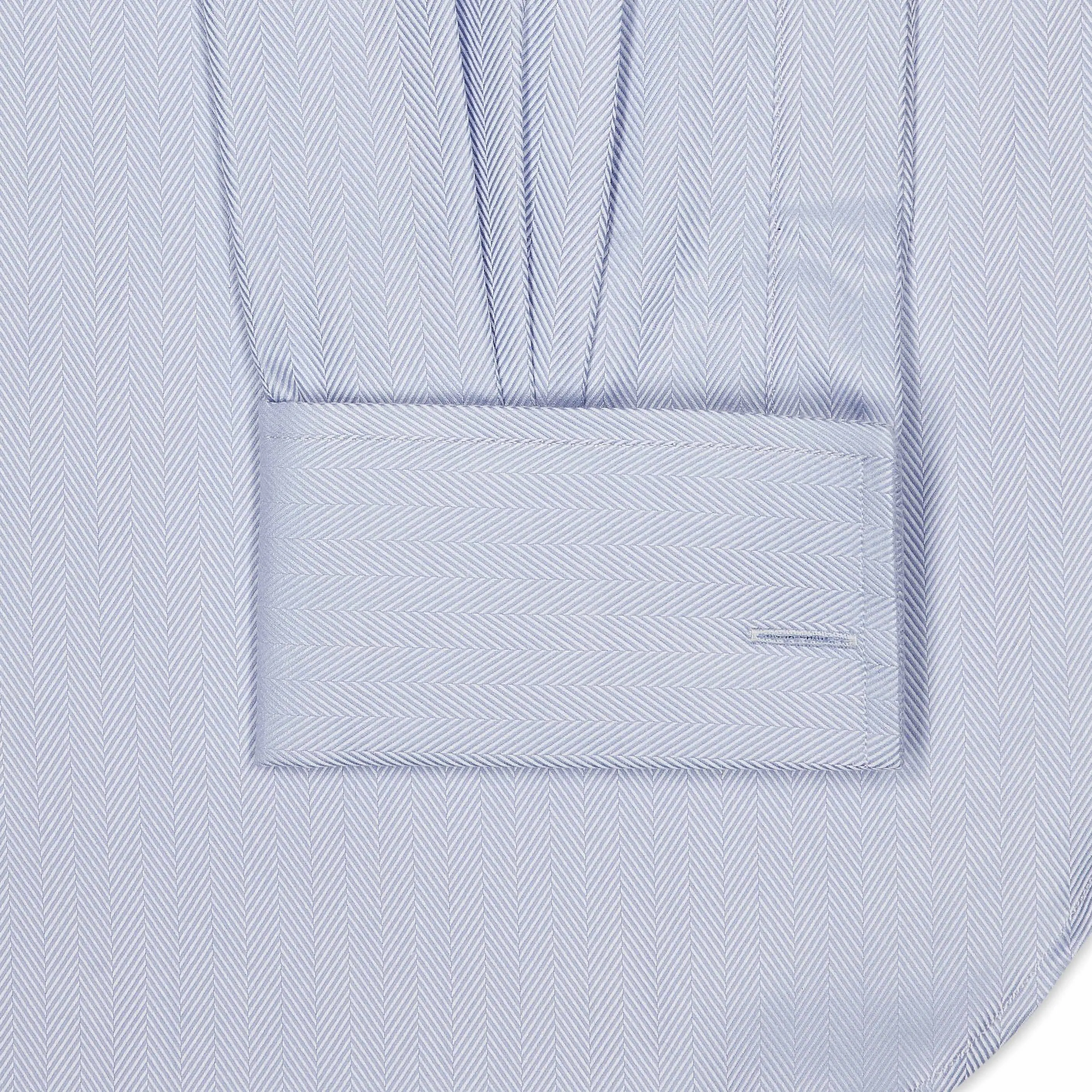 Classic Fit Wide Herringbone Double Cuff Shirt in Sky Blue