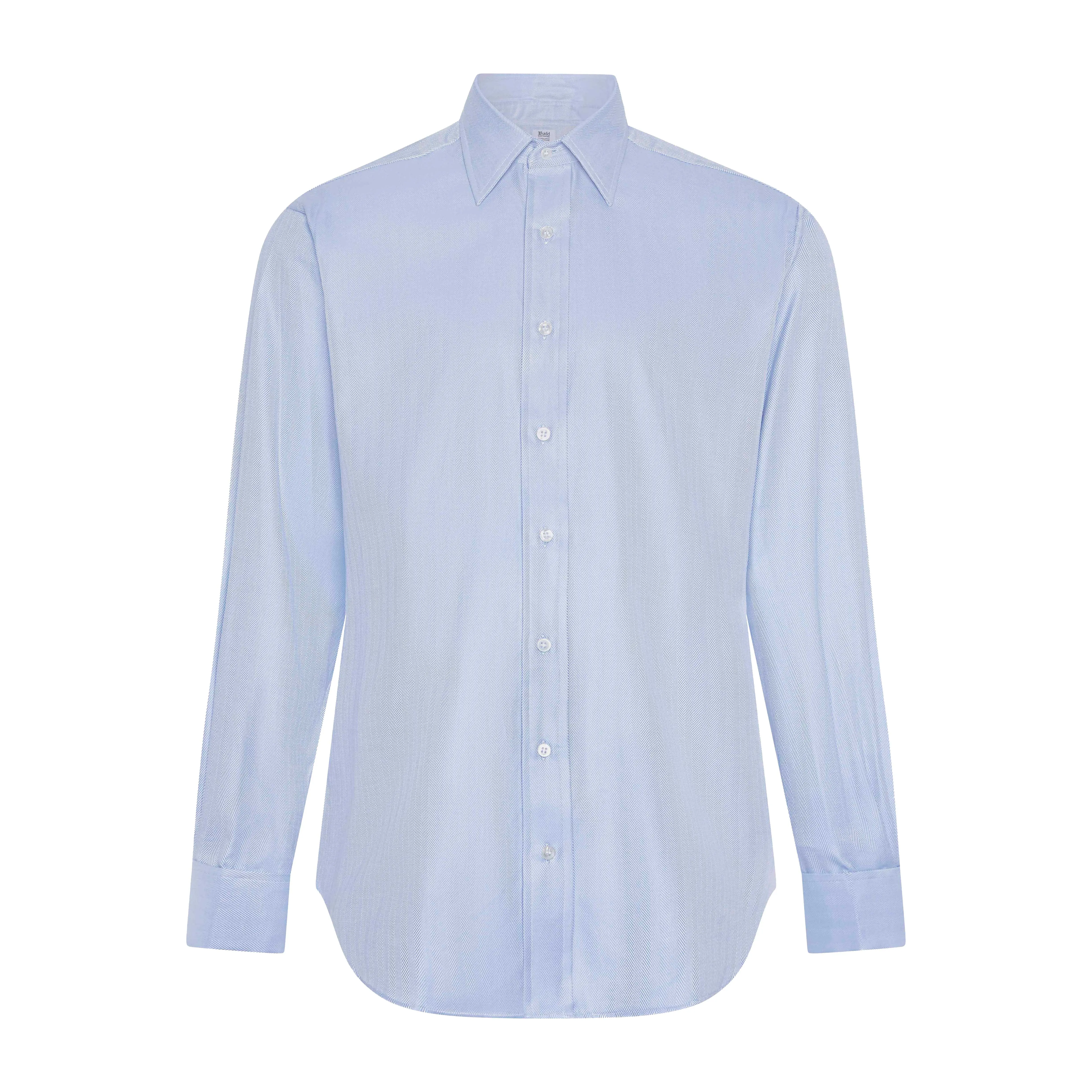 Classic Fit Wide Herringbone Double Cuff Shirt in Sky Blue