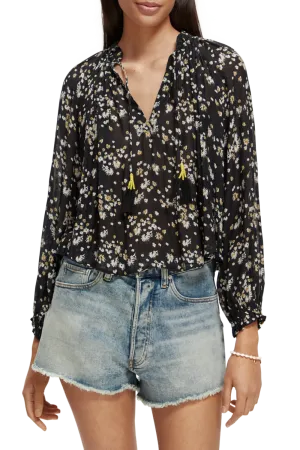 Contrast Ruffle Blouse | Dandelion Black