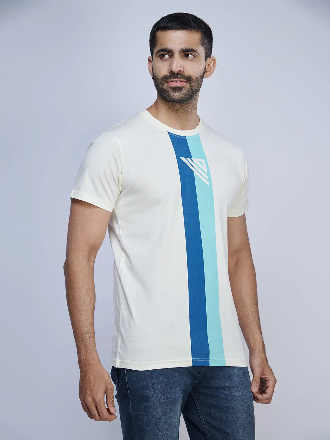 Cream Graphic Printed Round Neck Casual T-Shirt GT46