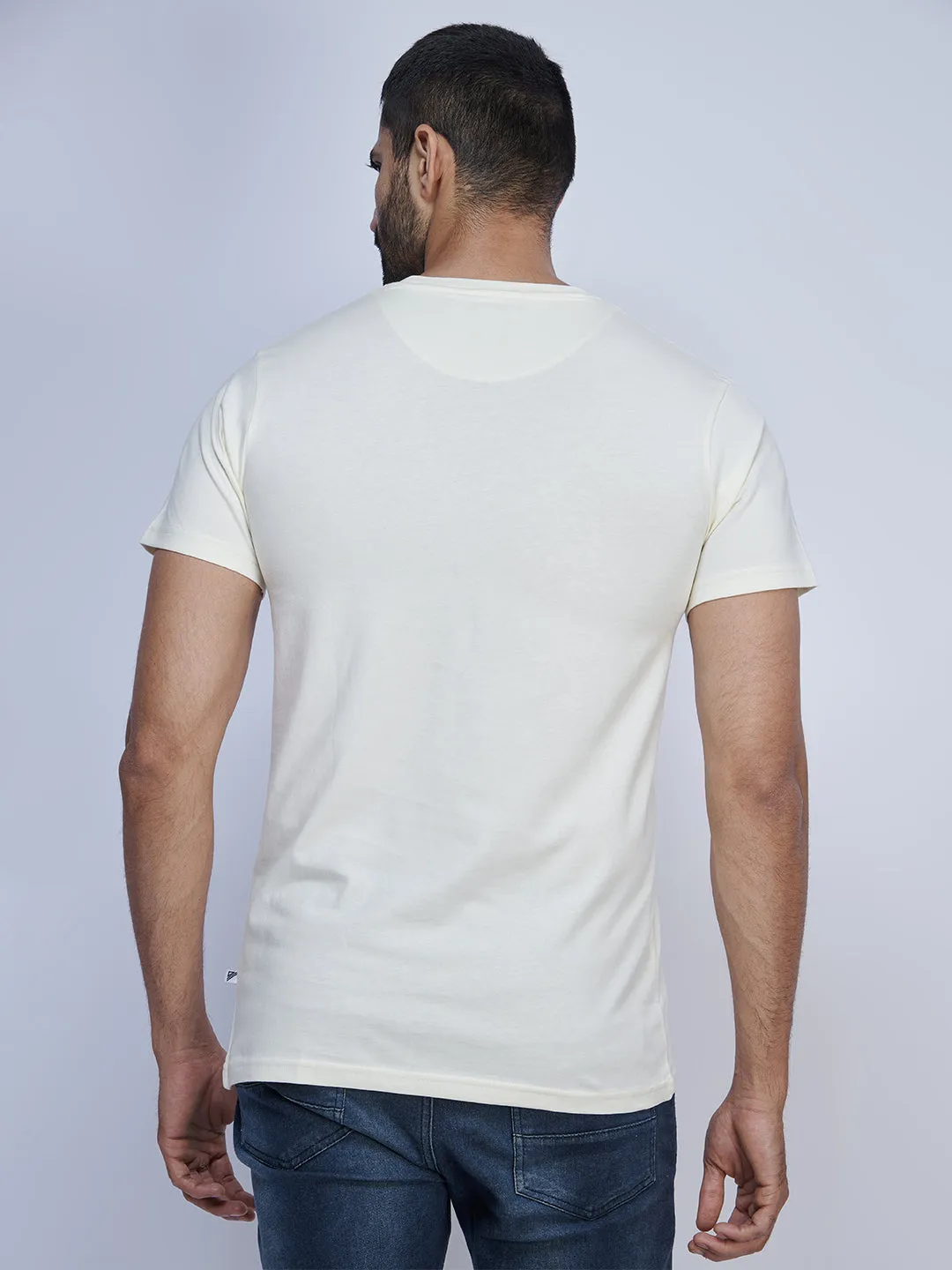 Cream Graphic Printed Round Neck Casual T-Shirt GT46