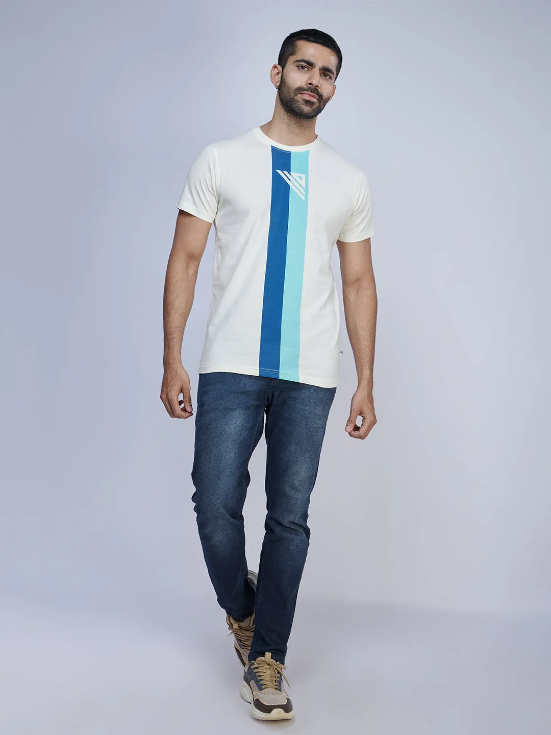 Cream Graphic Printed Round Neck Casual T-Shirt GT46