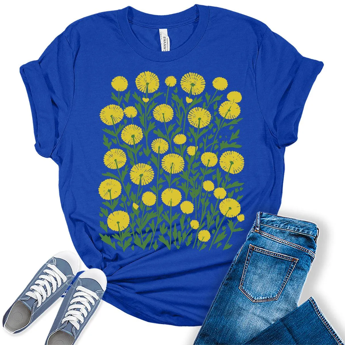 Dandelion Shirts Casual Boho Graphic Tees Spring T Shirts Plus Size Summer Tops for Women