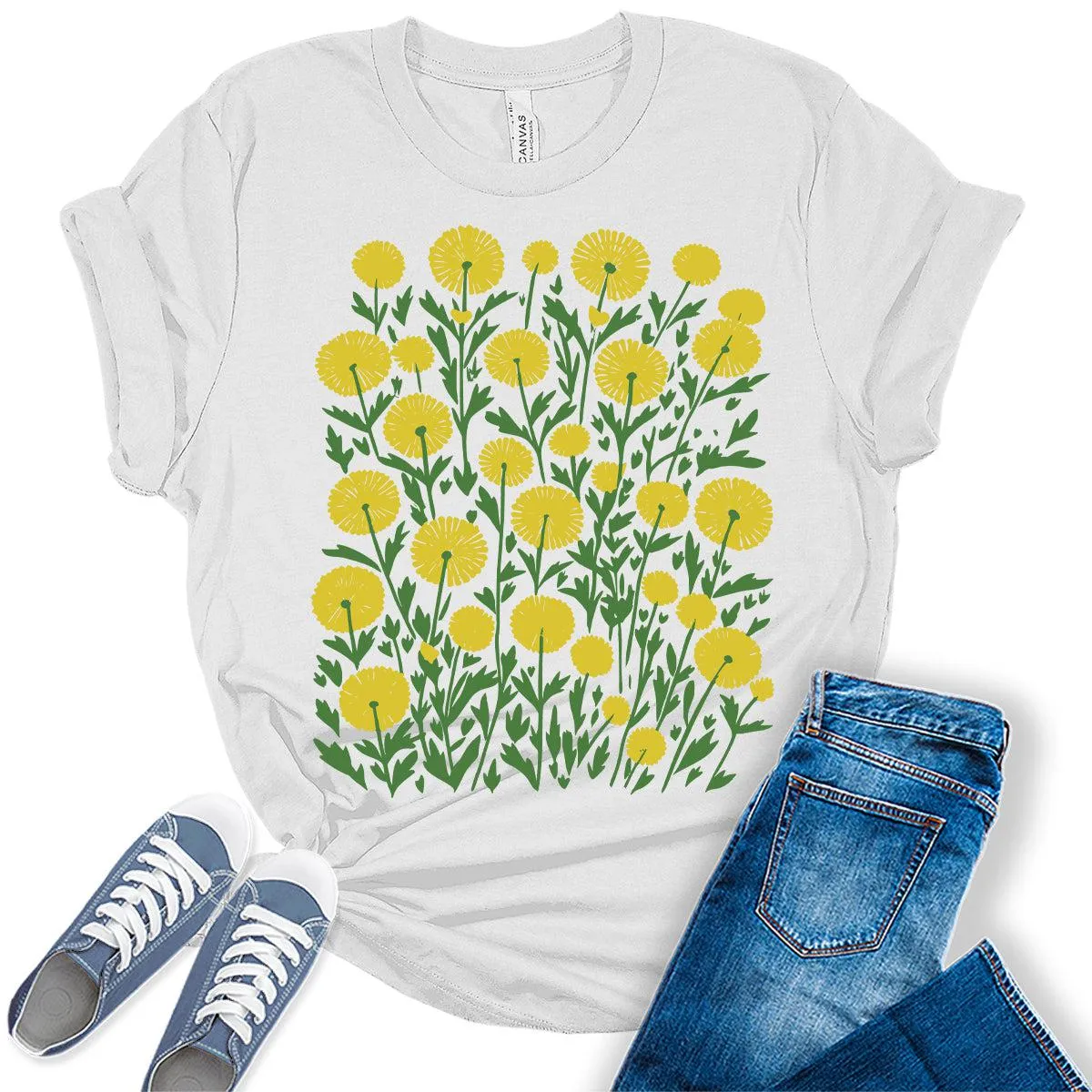 Dandelion Shirts Casual Boho Graphic Tees Spring T Shirts Plus Size Summer Tops for Women