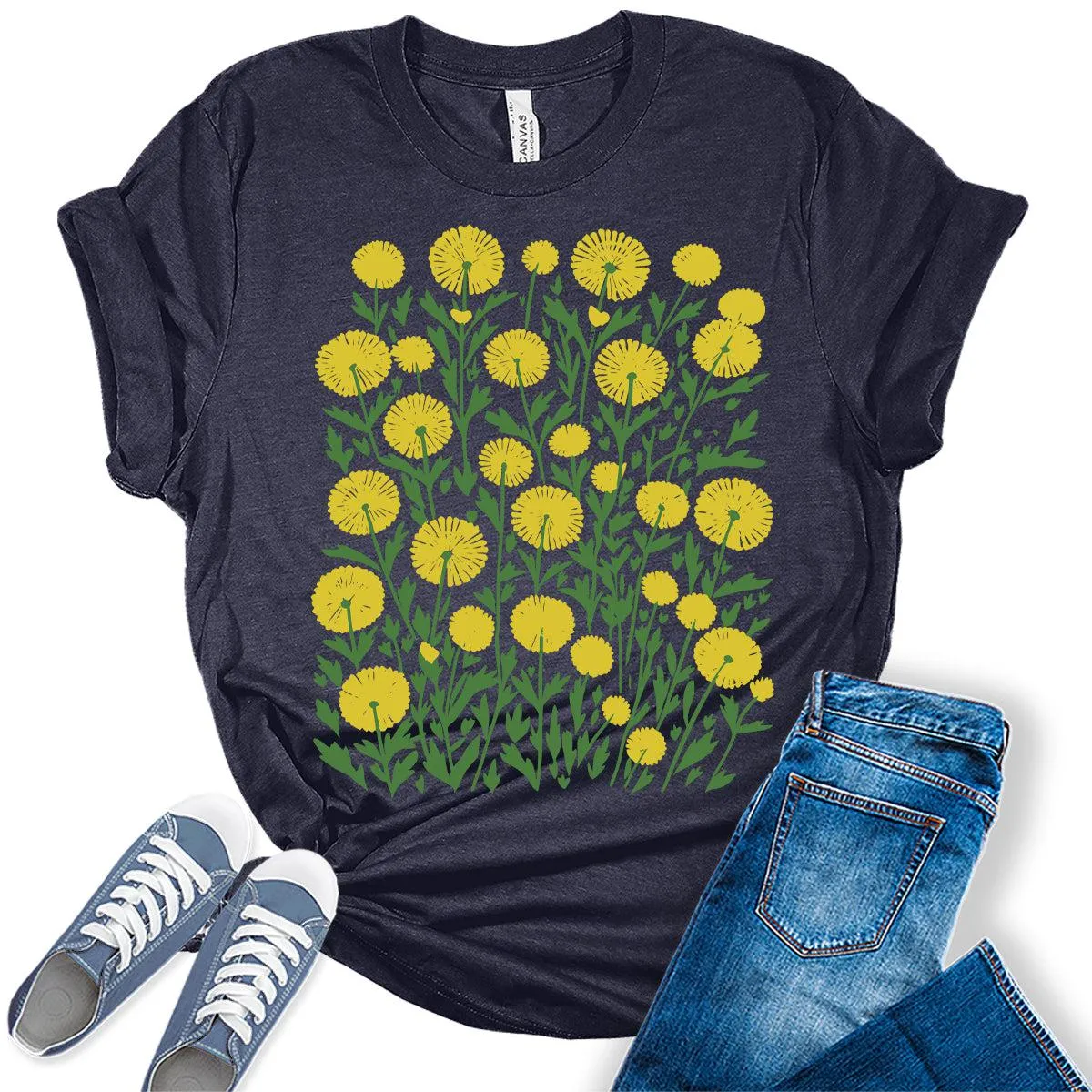 Dandelion Shirts Casual Boho Graphic Tees Spring T Shirts Plus Size Summer Tops for Women