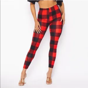 Dangerous Plaid Red & Black Buffalo Plaid High-Waisted Leggings  Trendy & Comfortable Stretch Fit