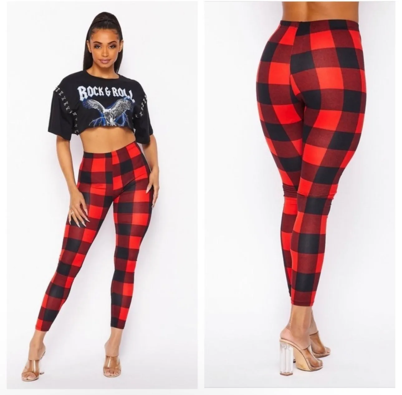 Dangerous Plaid Red & Black Buffalo Plaid High-Waisted Leggings  Trendy & Comfortable Stretch Fit