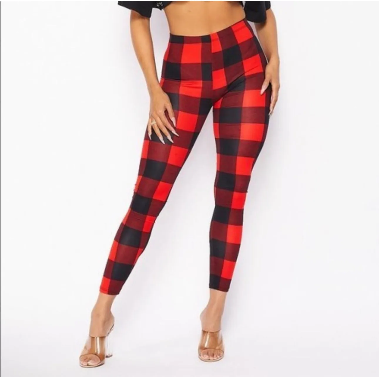 Dangerous Plaid Red & Black Buffalo Plaid High-Waisted Leggings  Trendy & Comfortable Stretch Fit