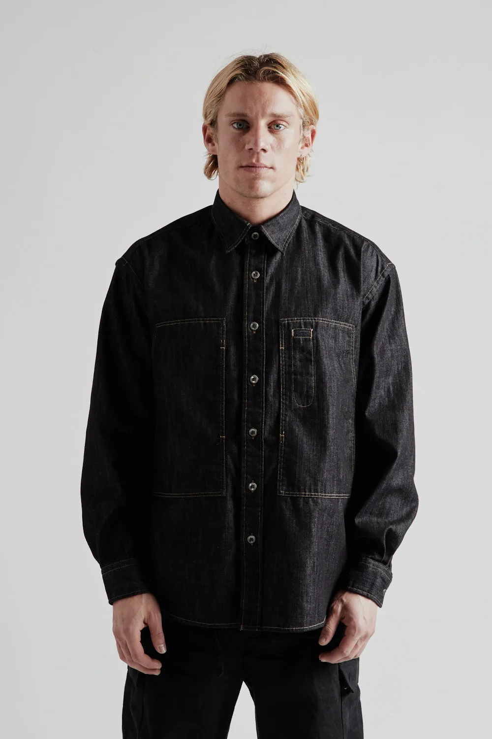 Denim Carpenter Pocket Work Shirt - Black