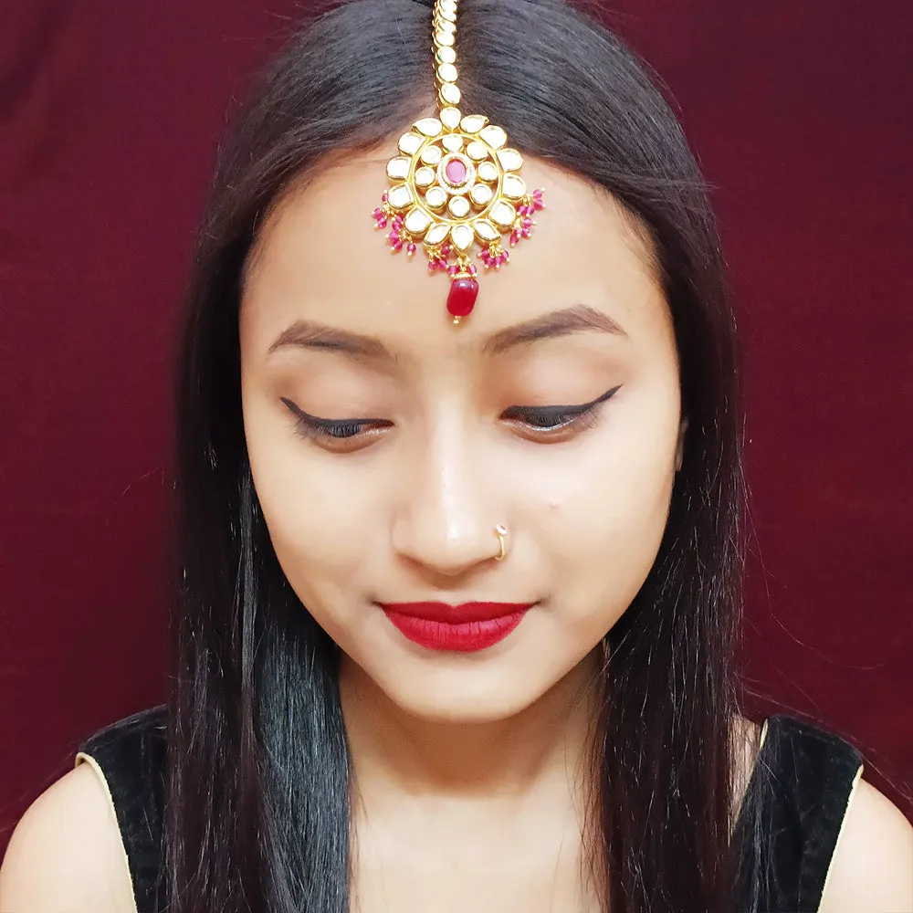 Designer Gold Plated Royal Kundan Mangtikka for Bridal (D25)
