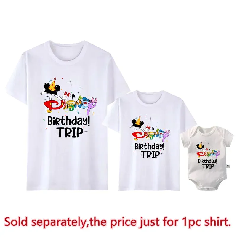 Disney Birthday Family Matching Shirts | Cotton Dad, Mom, Kids Tees & Baby Rompers | Funny Family Outfits for Special Occasions