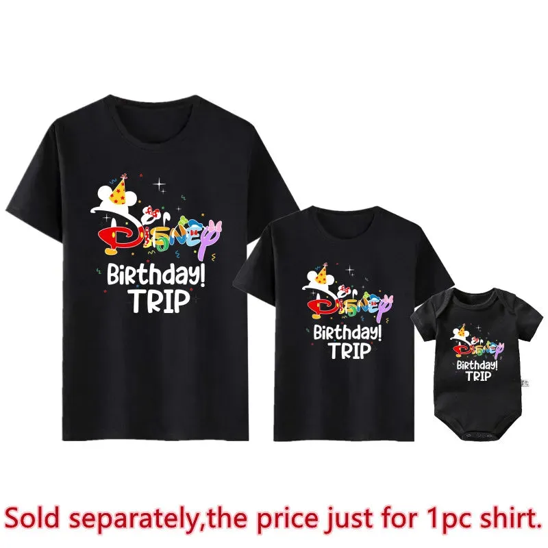 Disney Birthday Family Matching Shirts | Cotton Dad, Mom, Kids Tees & Baby Rompers | Funny Family Outfits for Special Occasions