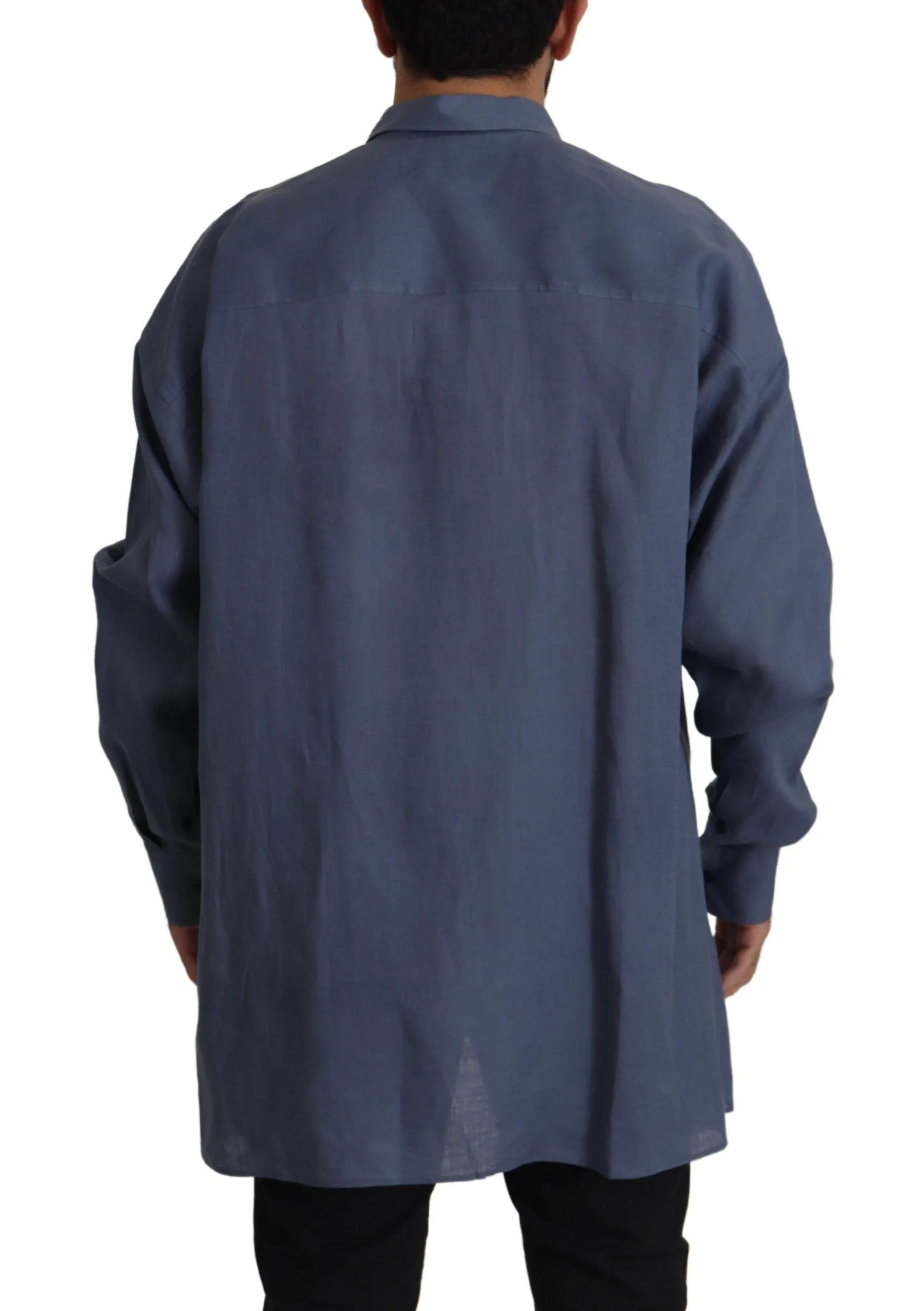 Dolce & Gabbana Dark Blue Linen Slim Fit Formal Men Shirt