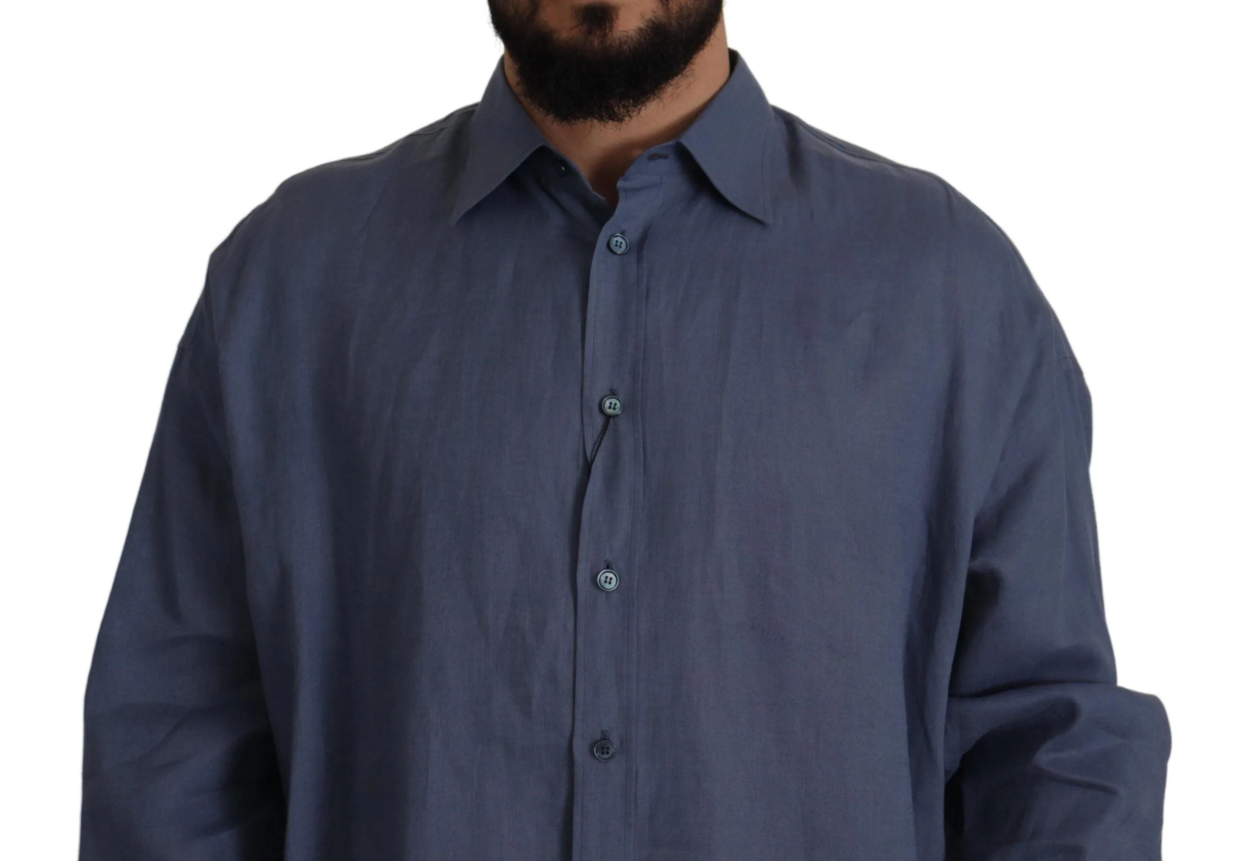 Dolce & Gabbana Dark Blue Linen Slim Fit Formal Men Shirt