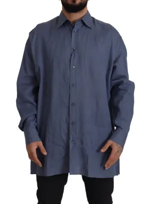 Dolce & Gabbana Dark Blue Linen Slim Fit Formal Men Shirt