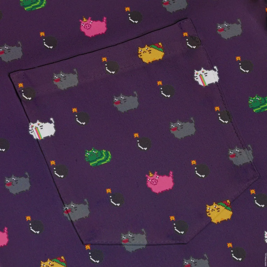 Exploding Kittens Pixel Cats Dark Button Up Shirt