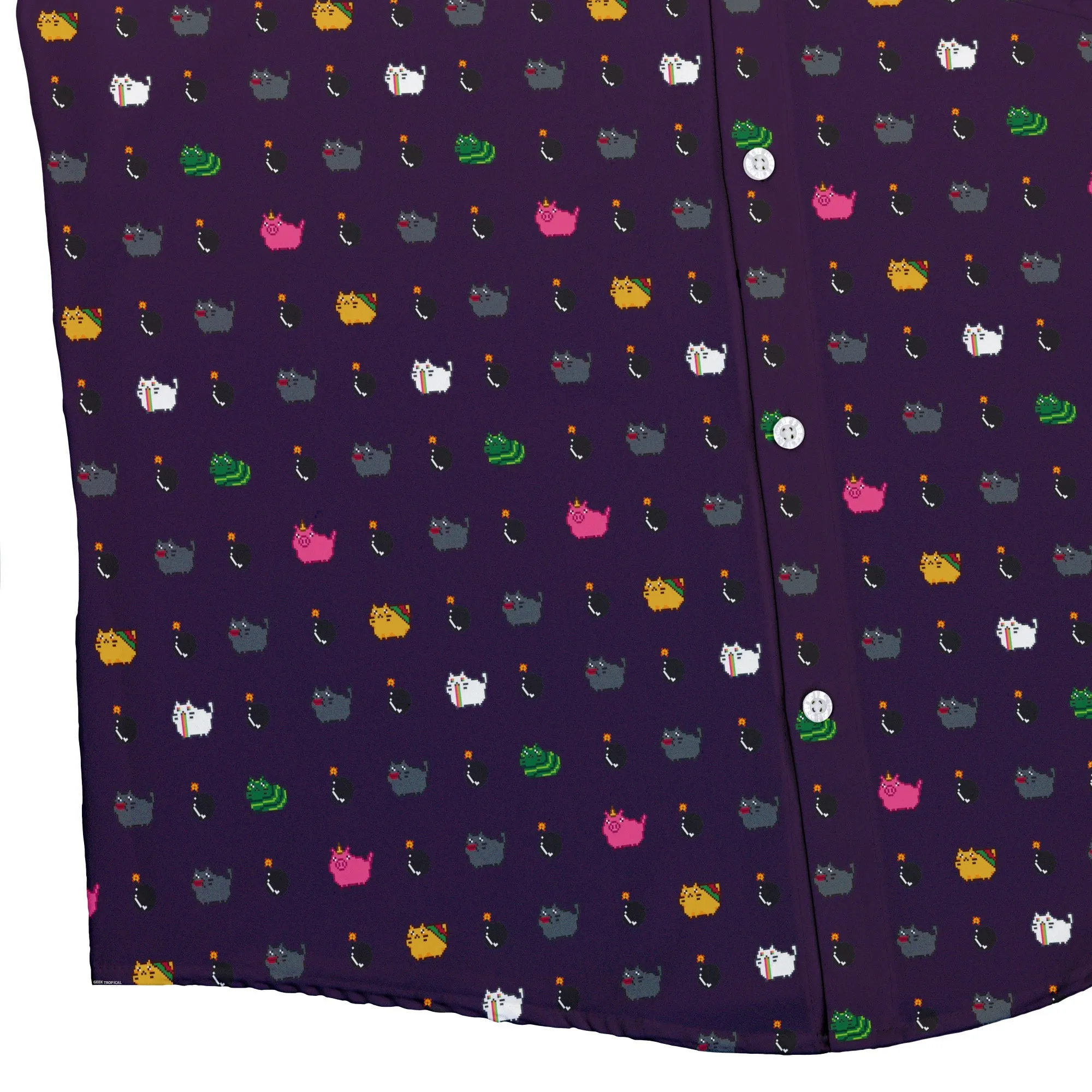 Exploding Kittens Pixel Cats Dark Button Up Shirt