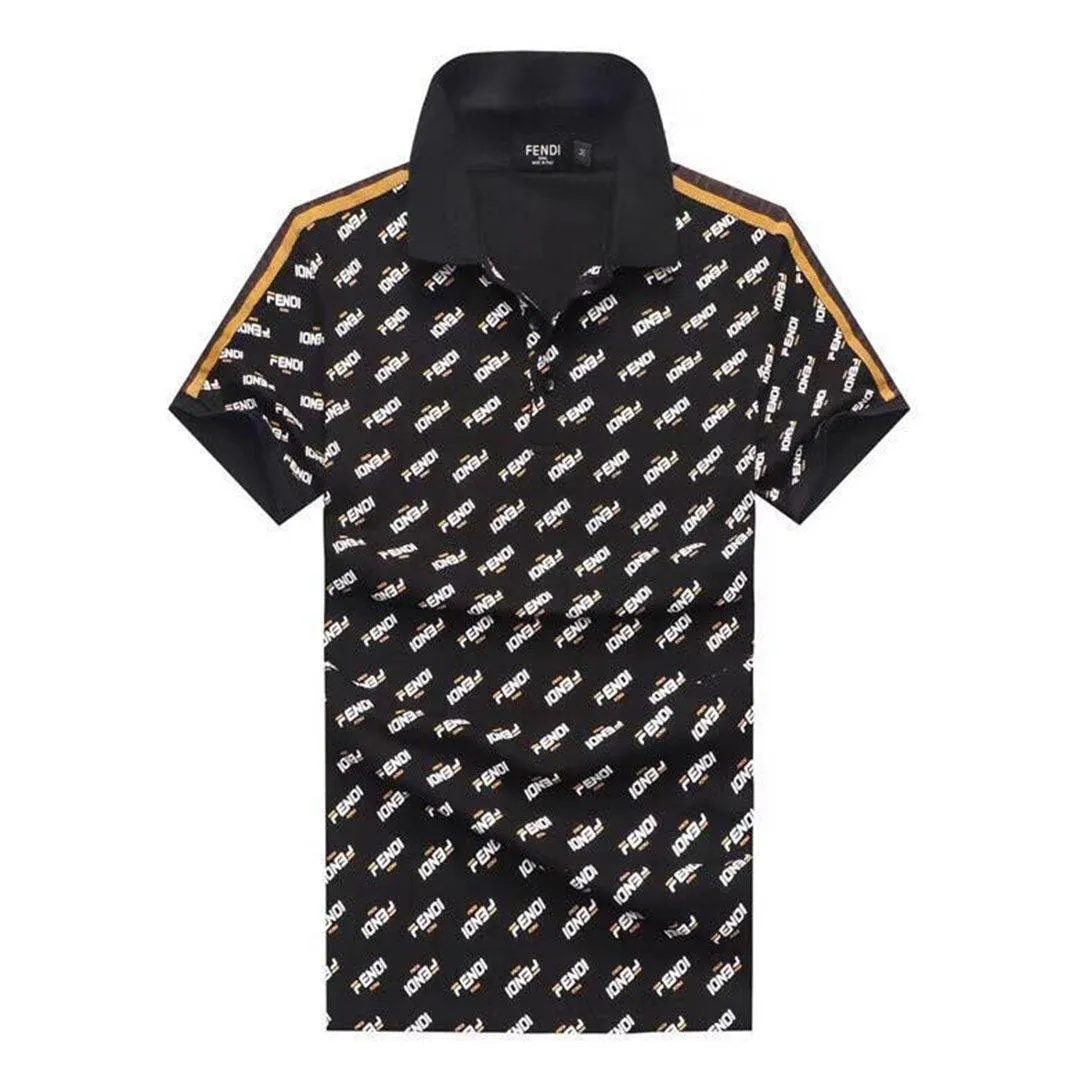 Fendi Roma Full Crested Logo Design Black Polo Shirt