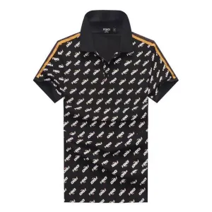 Fendi Roma Full Crested Logo Design Black Polo Shirt