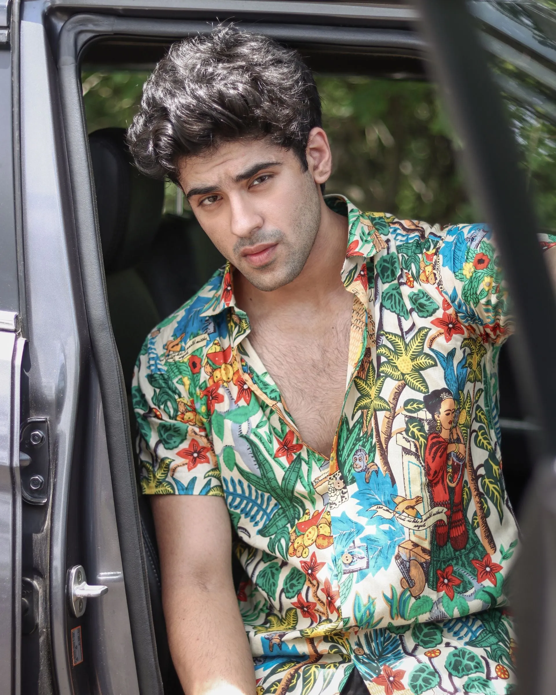 Firangi Yarn Cotton Block Lady Madelline and Botanical Printed Shirt For Men