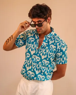Firangi Yarn Cotton Blue Block Abstract Printed Shirt For Men