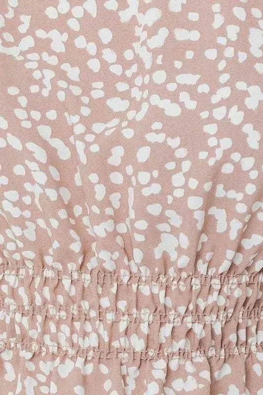 Gilli | Short Dolman Sleeve Smocking Waist Abstract Top
