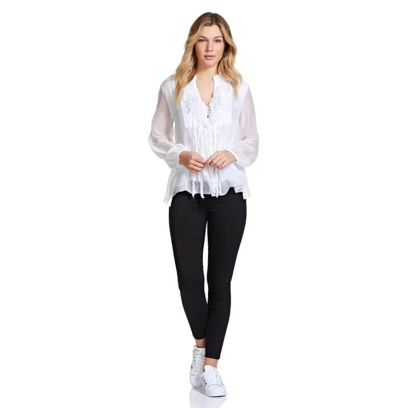 Guinea Silk Blend Ladies Ruffle Top - White (One Size)
