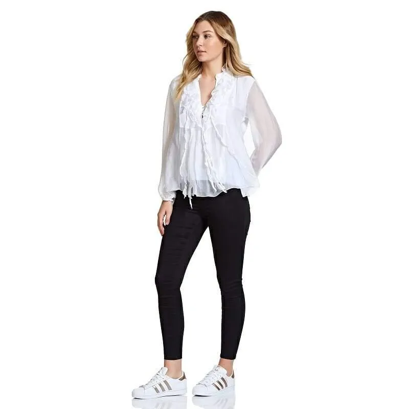 Guinea Silk Blend Ladies Ruffle Top - White (One Size)