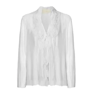 Guinea Silk Blend Ladies Ruffle Top - White (One Size)
