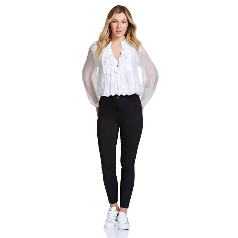 Guinea Silk Blend Ladies Ruffle Top - White (One Size)
