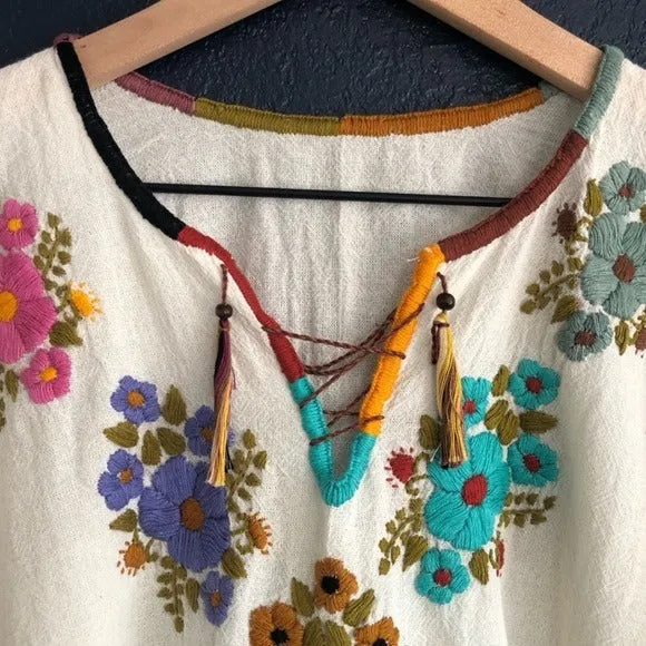 Handmade Traditional Mexican Embroidered Blouse