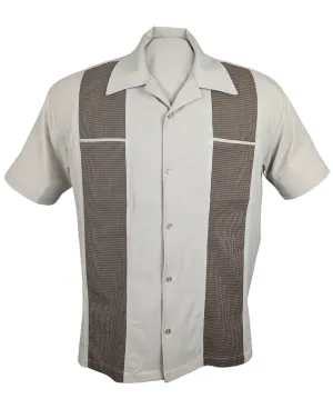 Houndstooth Panel Bowling Shirt in Stone