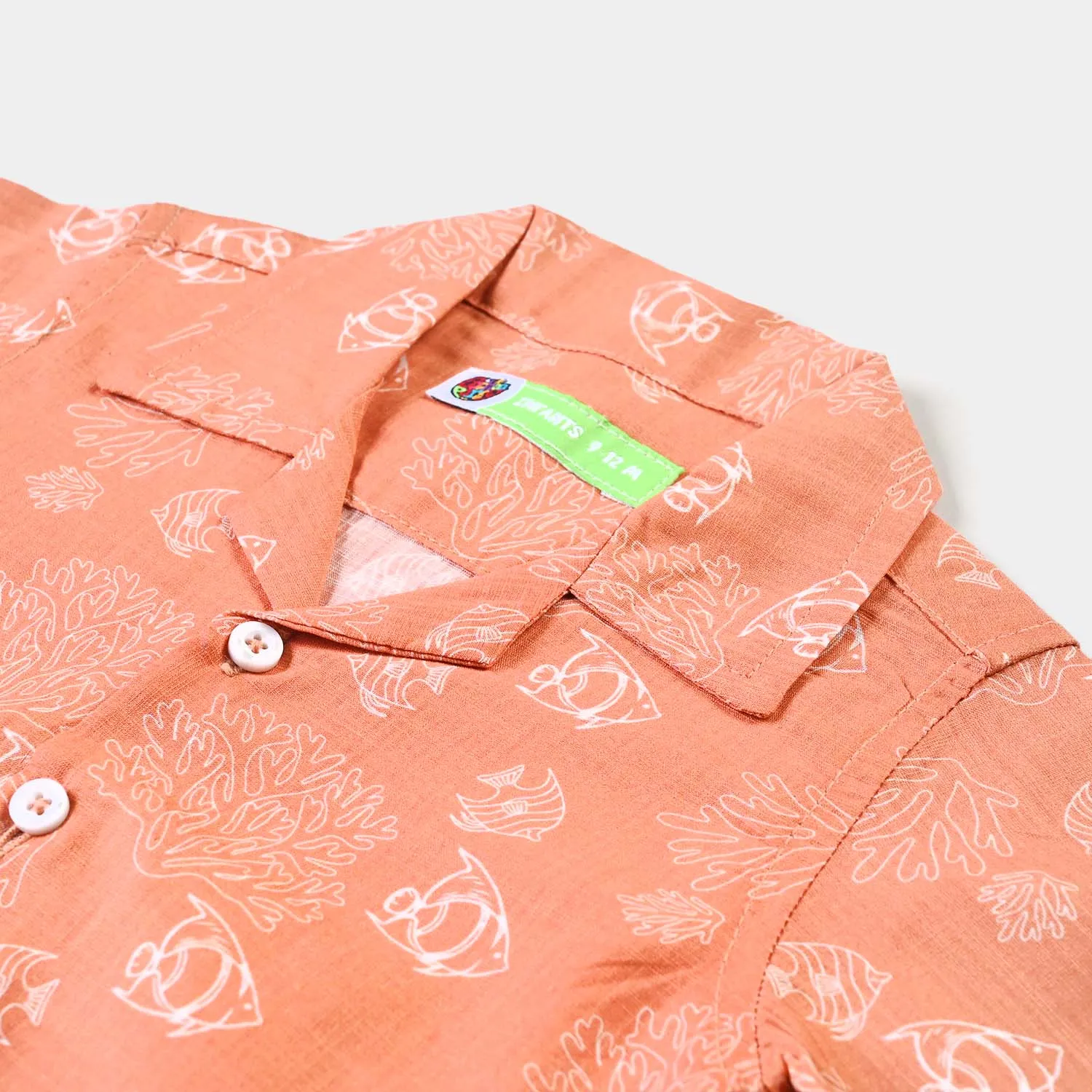 Infant Boys Cotton Slub Basic Casual Shirt (Sea world)-Peach