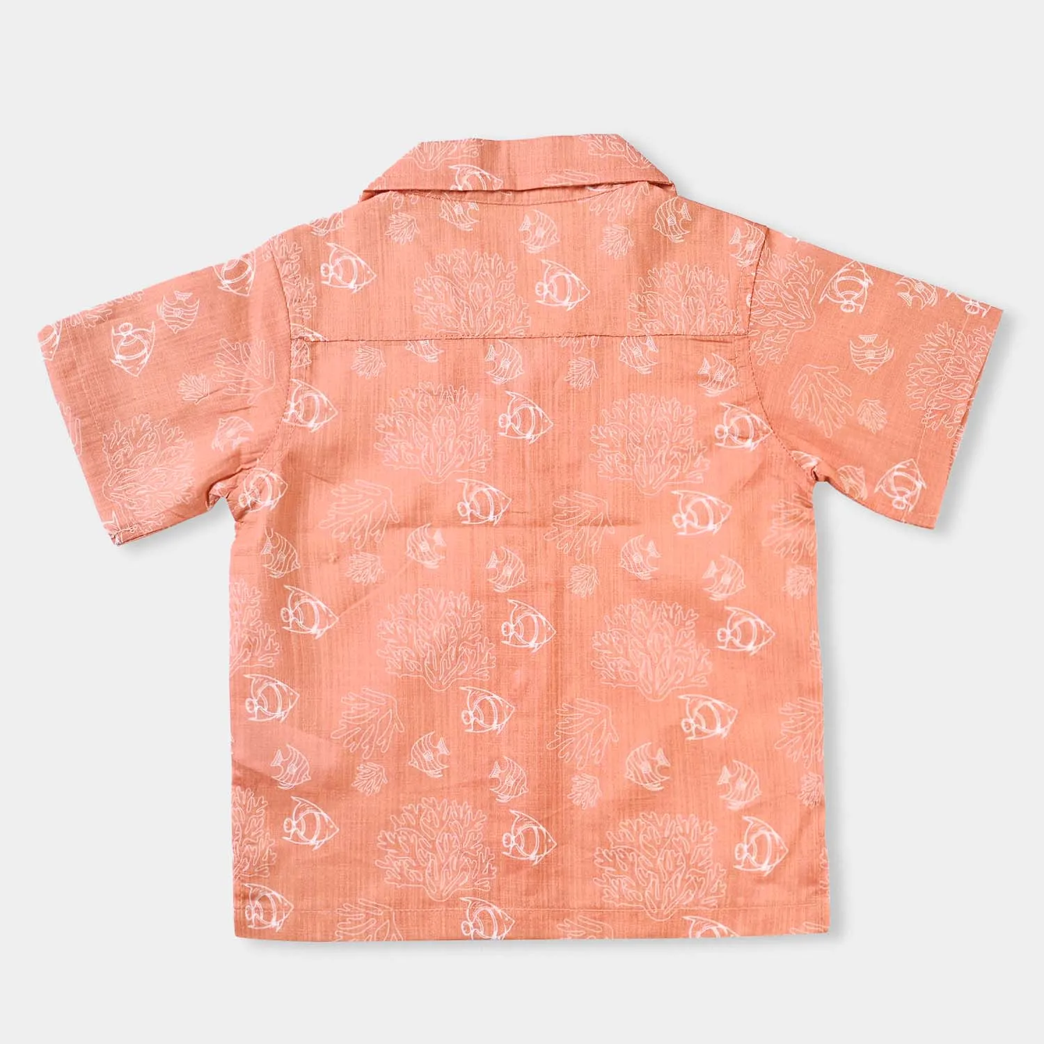 Infant Boys Cotton Slub Basic Casual Shirt (Sea world)-Peach